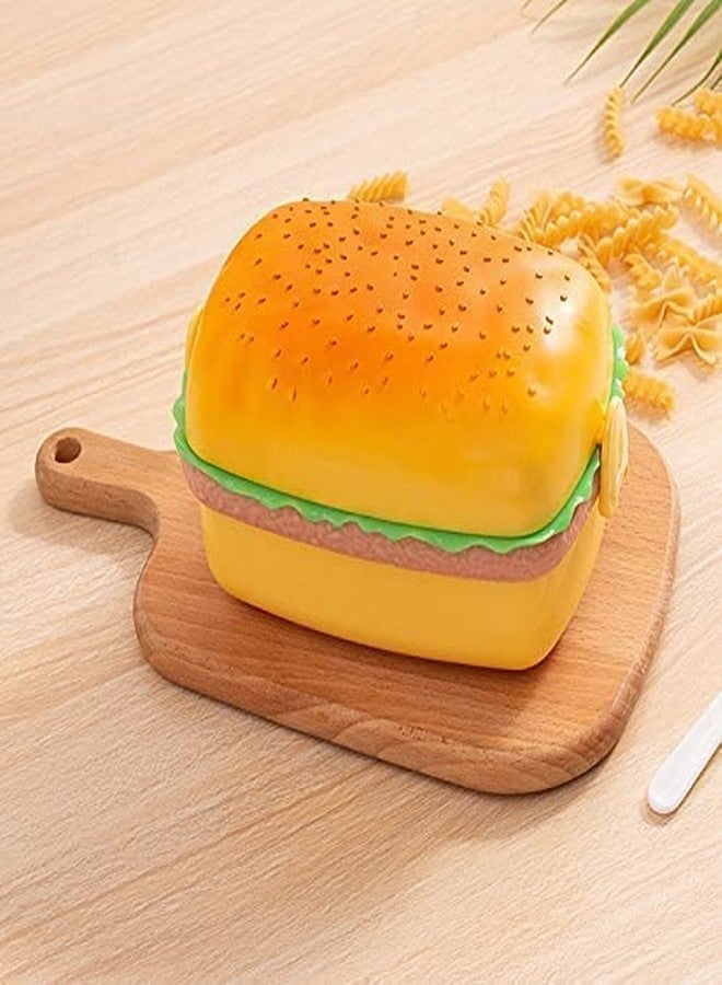 SQUICKLE علبة غداء على شكل برجر من سكويكل || حاوية طعام مع ملعقة || علبة غداء بلاستيكية للوجبات الخفيفة بأربعة طبقات وثلاثة أقسام مع ملعقتين (عبوة واحدة) - Image 2